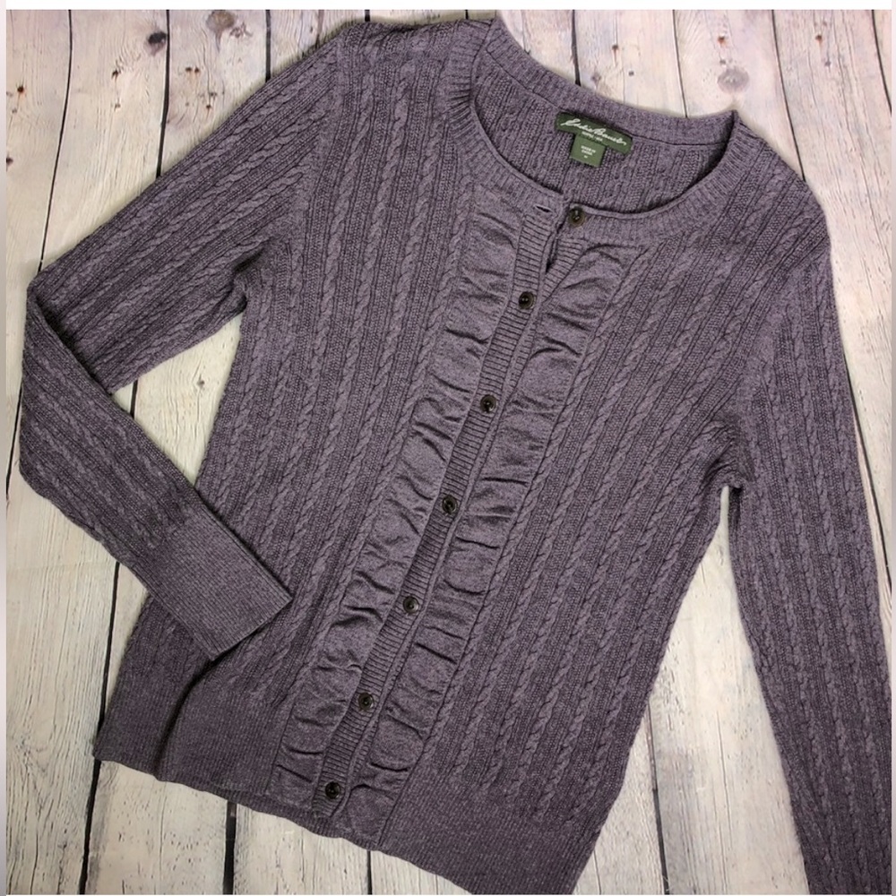 Eddie Bauer Purple Ruffle Cardigan